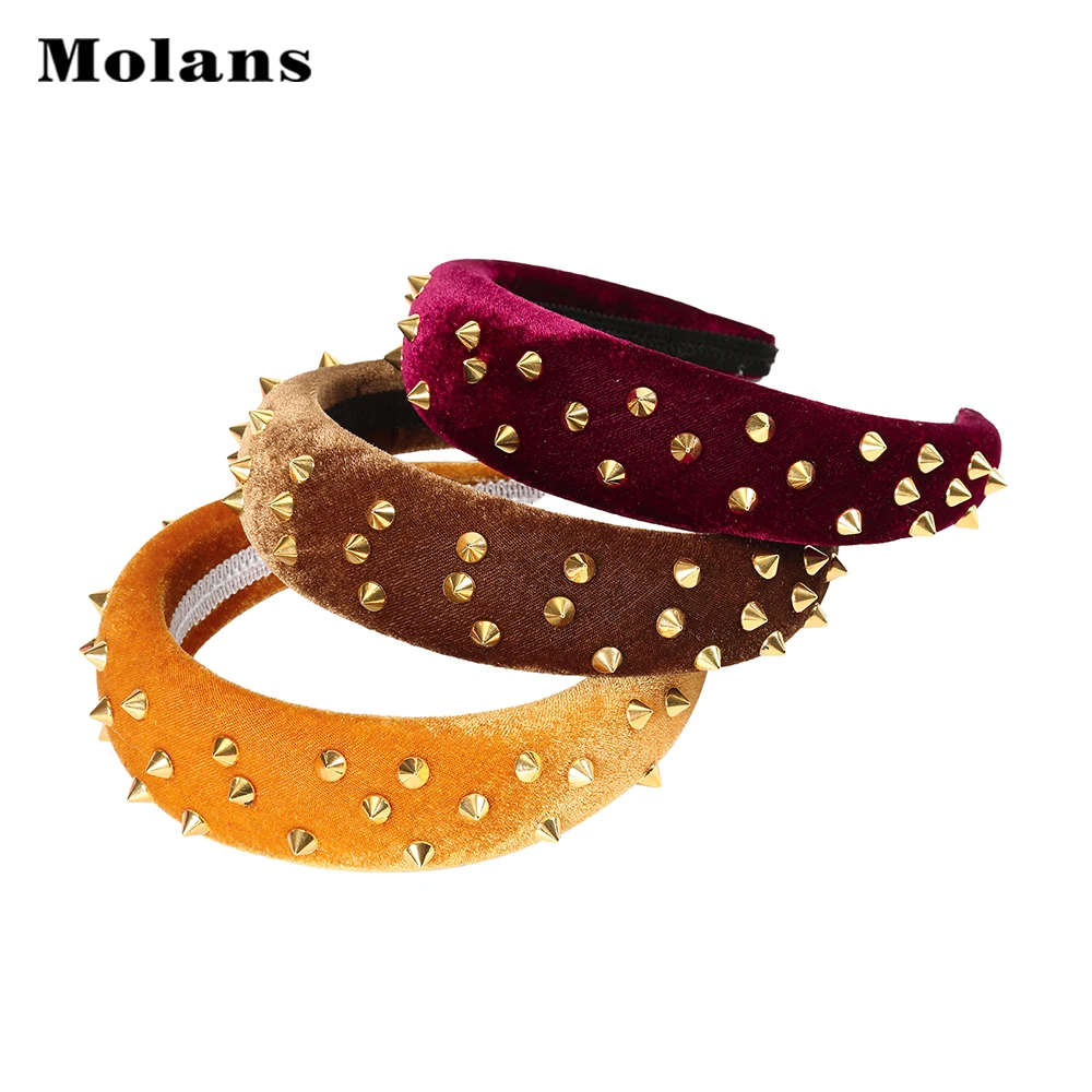 Женский ободок для волос MOLANS однотонный с заклепками золотого цвета модная