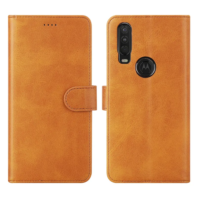 Чехол из натуральной кожи для Motorola Moto One Action Case откидной Чехол-кошелек для Moto One action Card Stand Магнитный чехол-книжка - Цвет: yellow