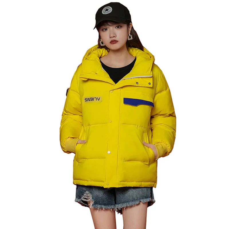 

Женская зимняя пуховая куртка SHZQ, Свободное пальто для студенток, новинка 2021, модные хлопковые куртки, Толстая теплая одежда с капюшоном