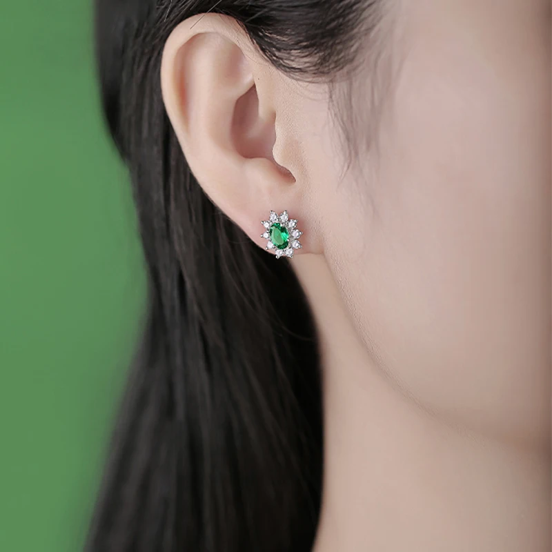

Sun Flower Emerald Stud Earrings Classic Palace Vintage Emerald Earrings 925 Sterling Silver Womens Accessoires Jewelry Earring