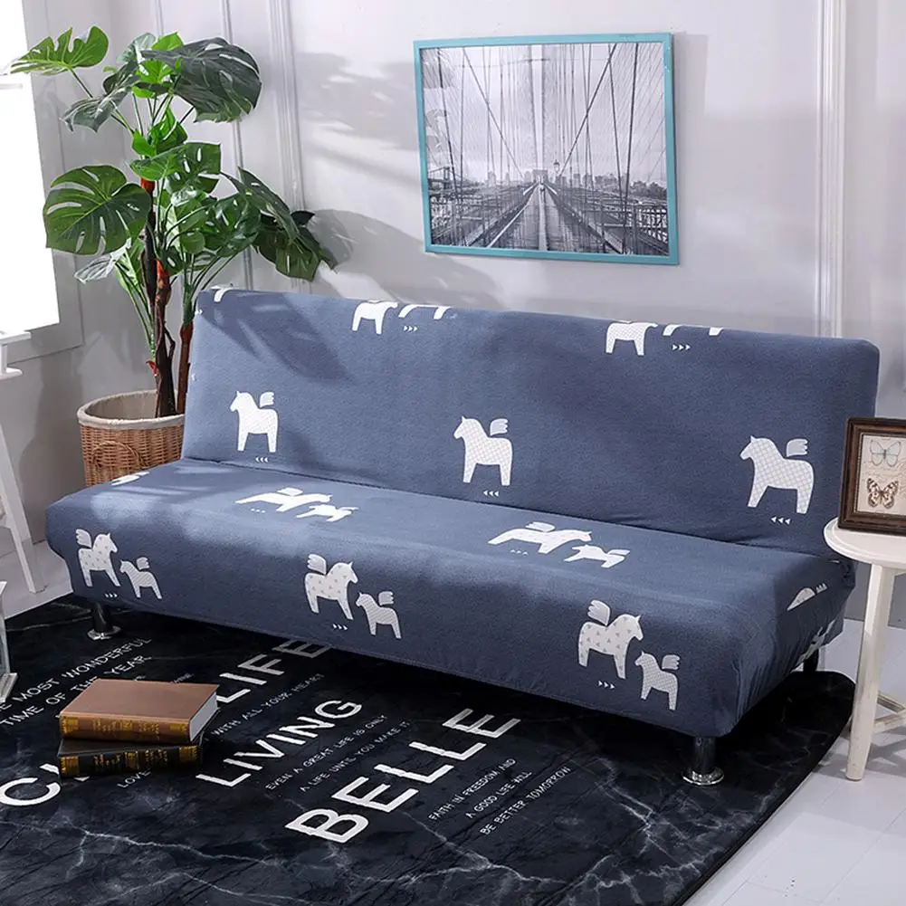 Натяжной чехол для дивана без подлокотника складного покрытый полностью