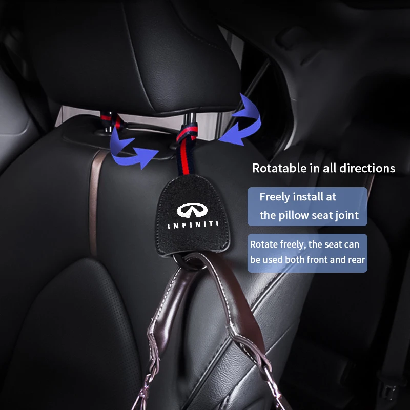 

Car accessories seat storage hook metal leather high-quality hook with car logo for Infiniti-Q50 Q60 Q70 QX30 QX50 QX60 QX80 ESQ