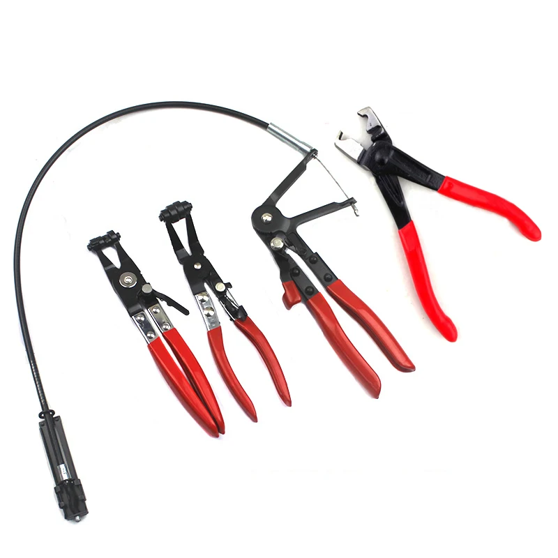 

4Pcs Auto/Car Repairs Bent Nose Hose Clamp Pliers Hand Tools Cable Type Flexible Wire Long Reach Hose Clip Pliers Hand Tools Set