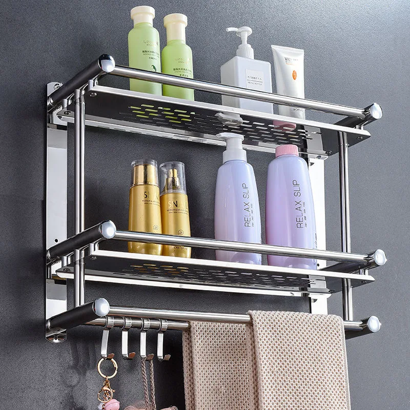 towel rack punch free shower holder bathroom accessories folding wall organizer hook hanger matte black aluminum storage shelf free global shipping