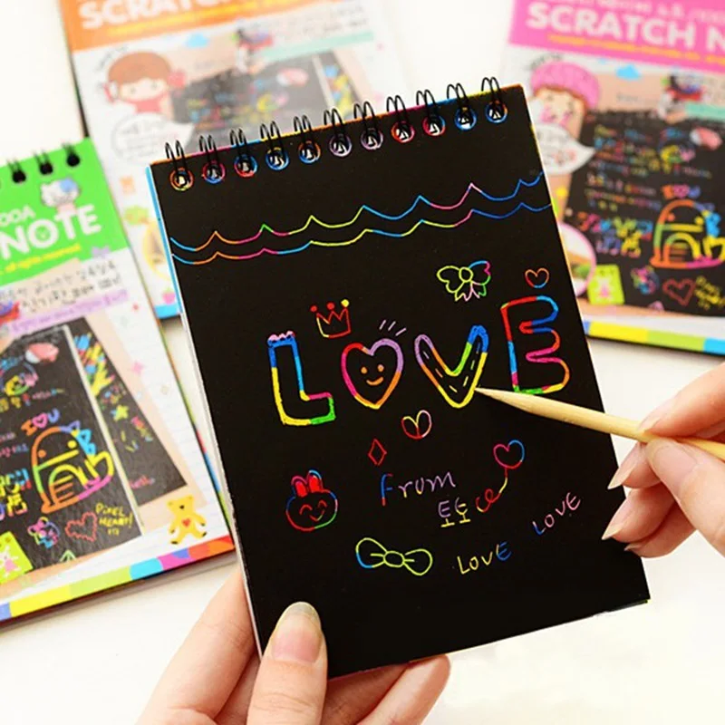 

Writing Paper DIY Children Educational Toys New Fun Doodling Scratch Kids Graffiti Colorful Black Creative With Wood Stick