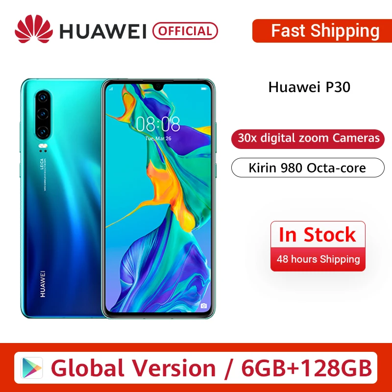 Оригинальный смартфон Huawei P30 6 ГБ + 128 Восьмиядерный процессор Kirin 980 на базе Android 9