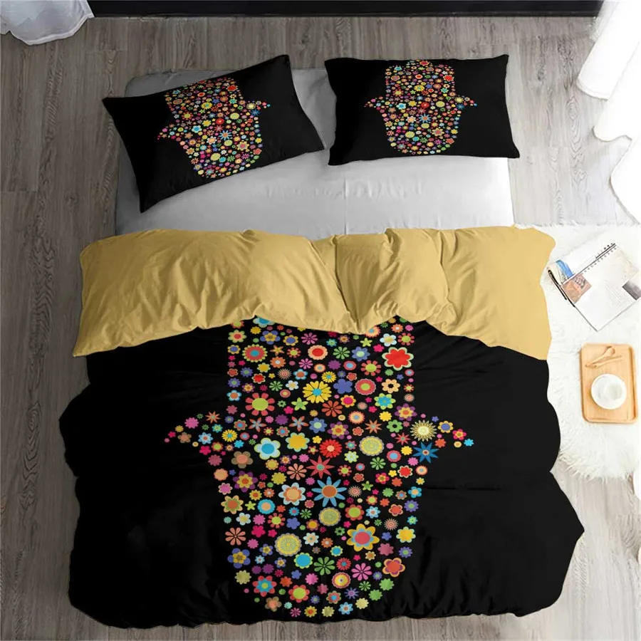 

HELENGILI 3D Bedding Set Hamsa Hand Print Duvet cover lifelike bedclothes with pillowcase home Textiles #2-01
