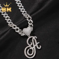 the bling king cursive letter a z name pendant with lovely heart clasp iced out cz pendant charm choker necklace hiphop jewelry