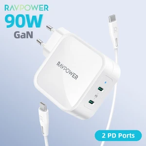 ravpower gan charger 90w pd charger usb c charger adapter fast charge charger for iphone 12 pro max macbook tablet quick charger free global shipping