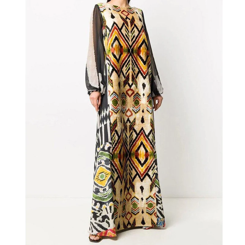 

African Clothing for Women Fashion Floral Printing Sexy V-Neck Lantern Sleeve Long Dresses Summer Thin Loose Casual Clothes 2021