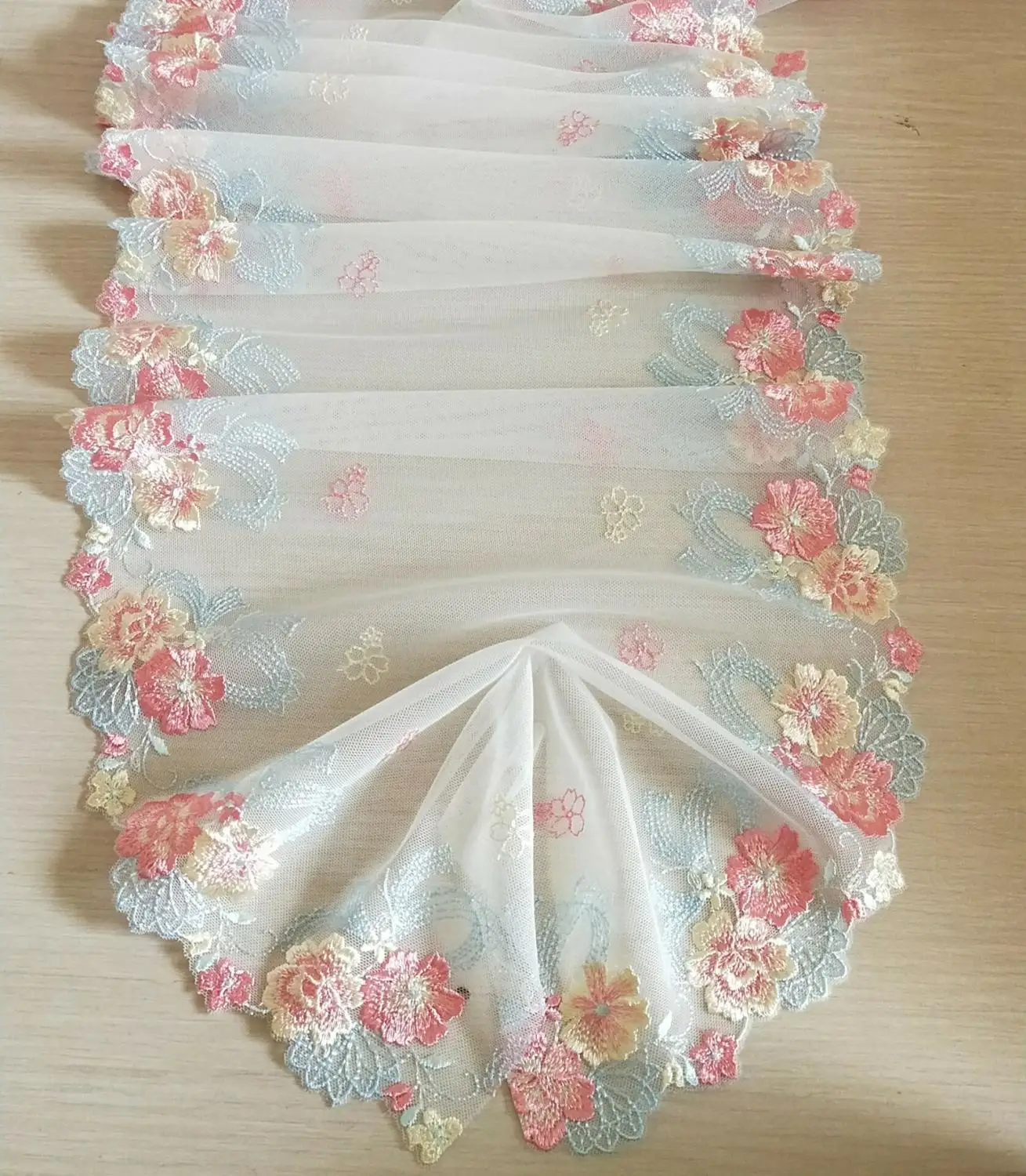 Великолепная Тюлевая кружевная отделка синие розовые цветы Цветочная вышитая