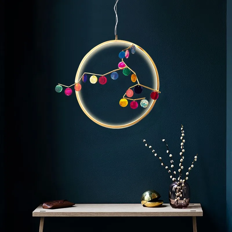 Подвесной светильник с цветным агатом лампа для гостиной прикроватного столика