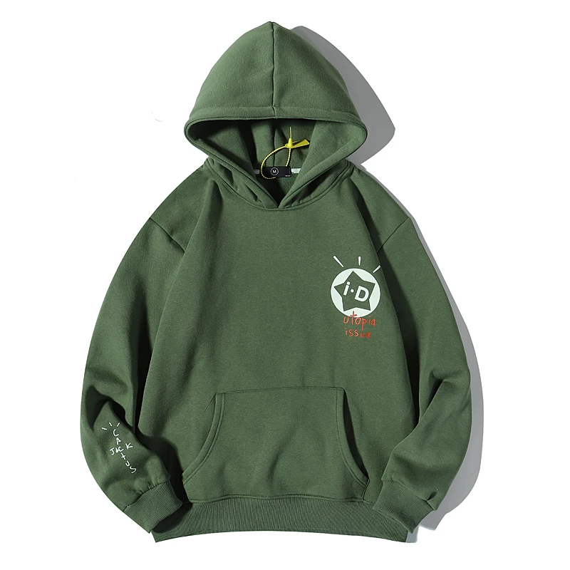 

21ss Tide brand TS Cactus Jack dark green plus fleece hooded sweater Stranger Things Loose Streetwear Hoodies