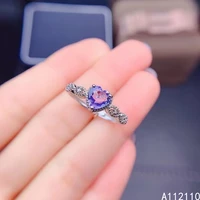 fine jewelry 925 sterling silver inset with natural gemstone womens classic trendy heart tanzanite exquisite ring support detec