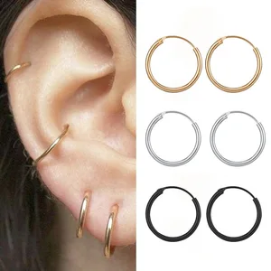 New Fashion Black Punk Gothic Style Women Men Simple Round Small Hoop Earrings For Women Trendy Jewelry