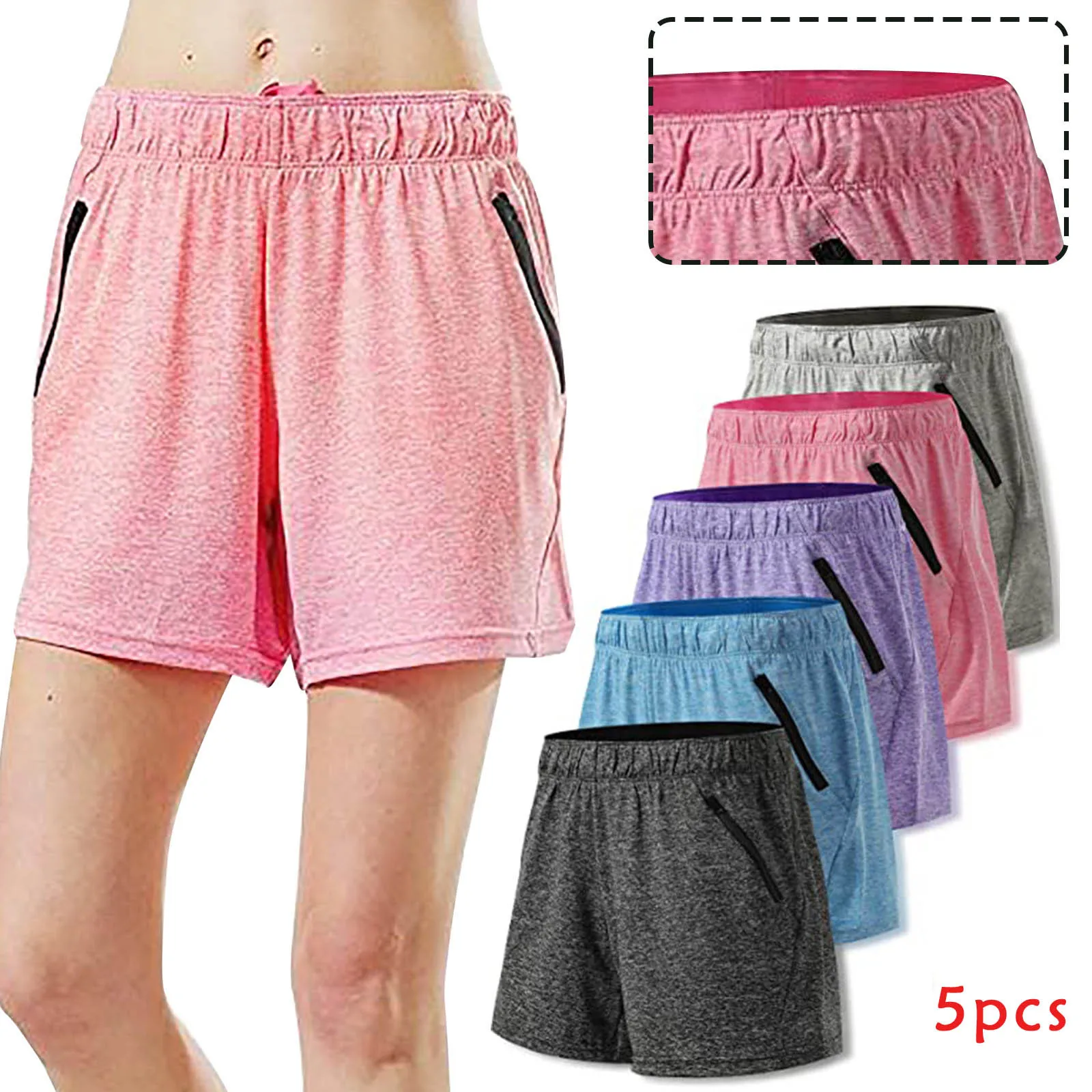 

5PCS Fashion Sport Shorts Solid Cotton Casual Elastic Mid Waist Quick-drying Active Solid Loose Shorts Wholesale Dropshipping