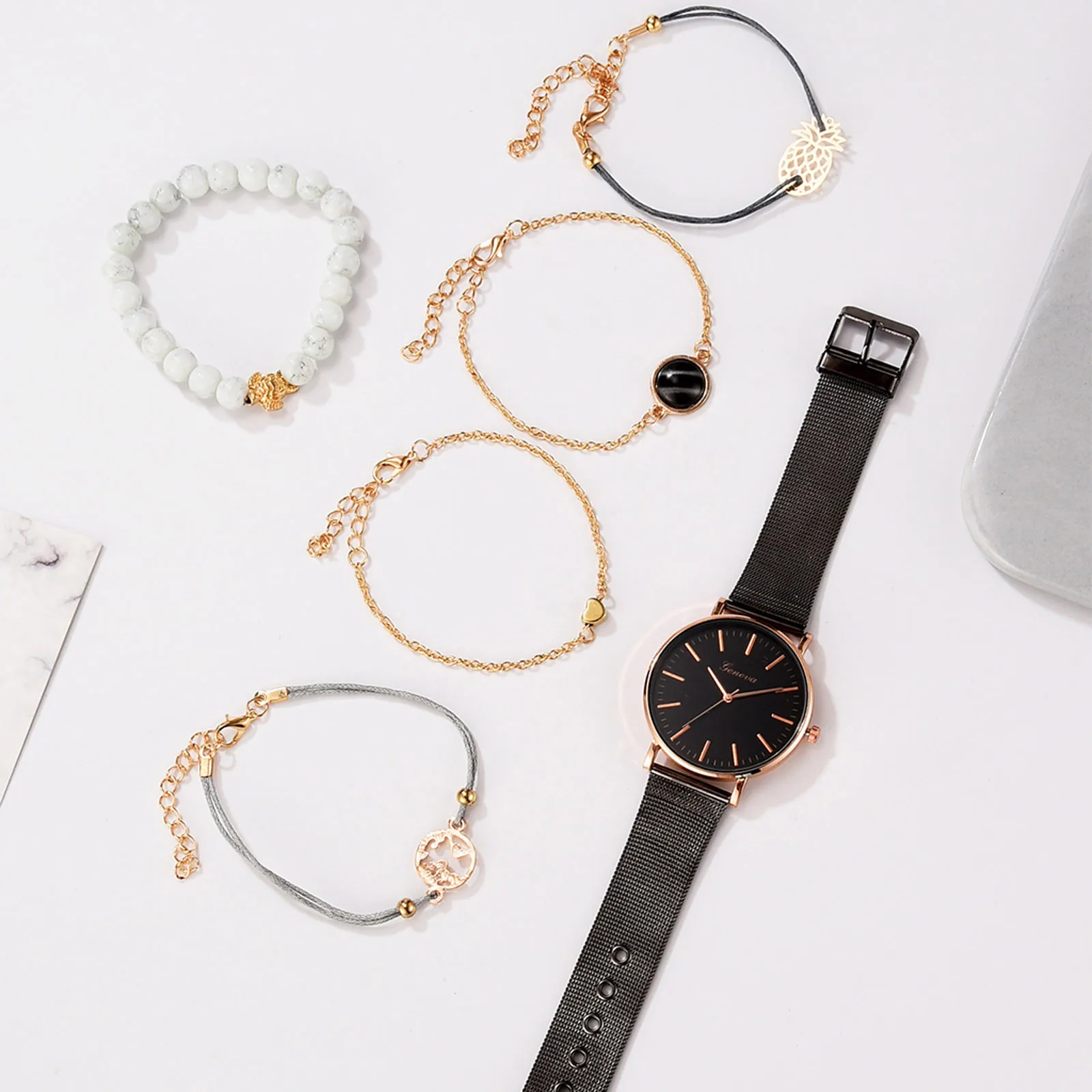 

Women Watches Bracelet Set Flowers Ladies Bracelet Watch Casual Leather Quartz Wristwatch Clock Gifts Relogio Feminino #2