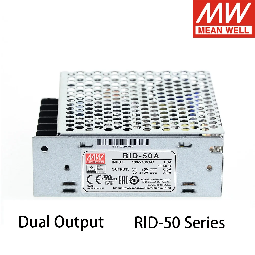 

Mean Well RID-50 Series RID-50A 5V 6A 12V 2A RID-50B 5V 4A 24V 1.4A 54W Dual Output Switching Power Supply Meanwell LED Driver