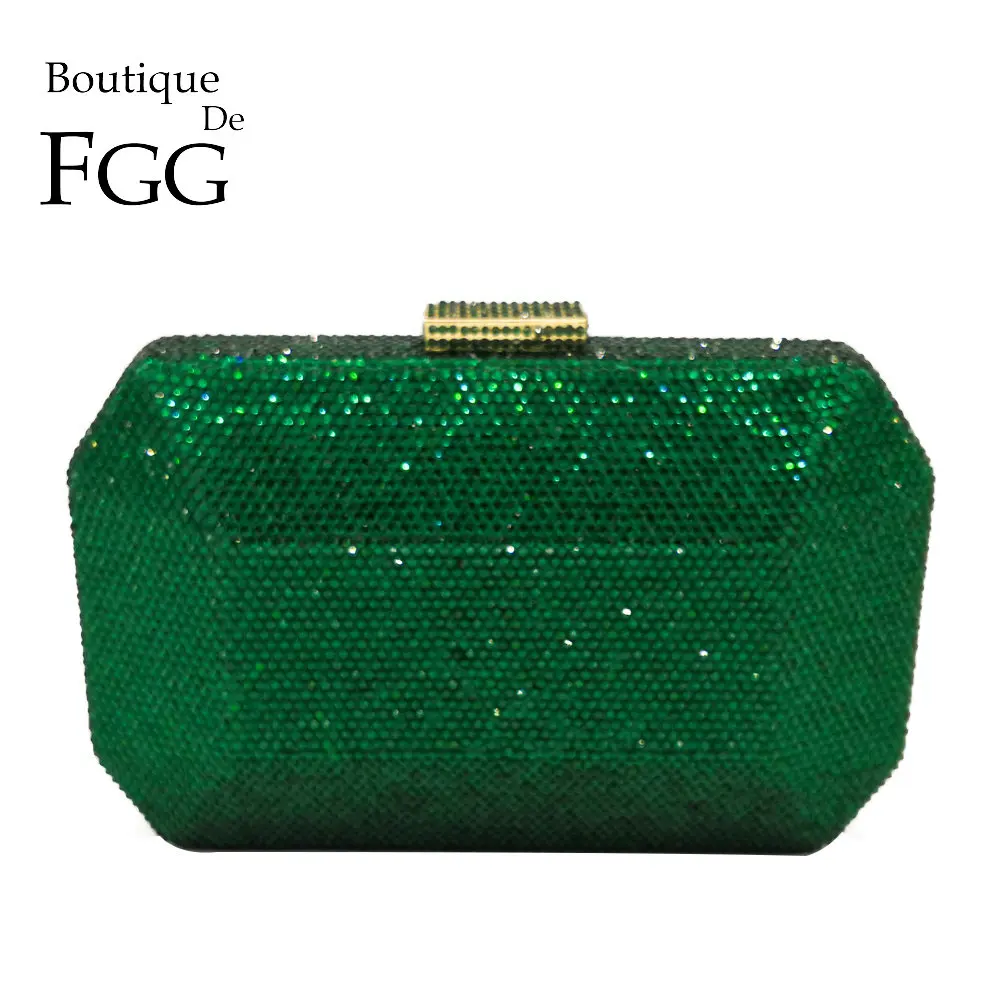 Женский клатч с изумрудами Boutique De FGG блестящий зеленый со стразами вечерние
