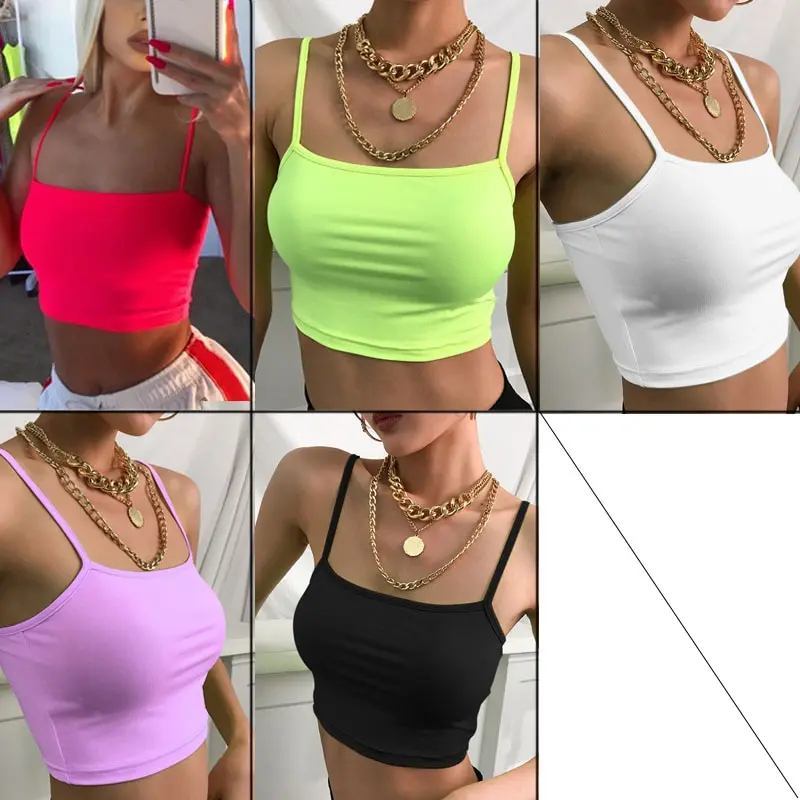Лидер продаж повседневная одежда неоновые однотонные Короткие топы женские