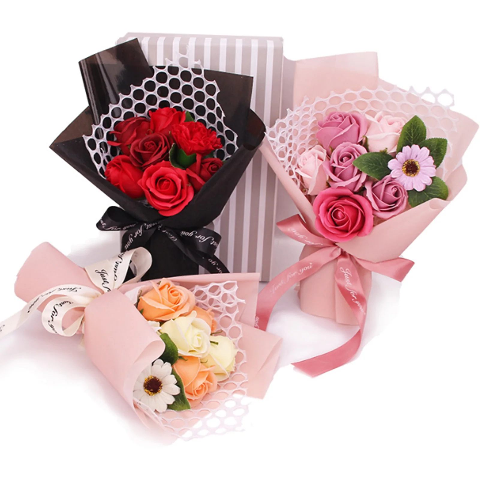 

7 PCS/BOX Artificial Rose Soap Flower Bouquet Gift Box Valentine's Day Christmas Gift Wedding Home Decor