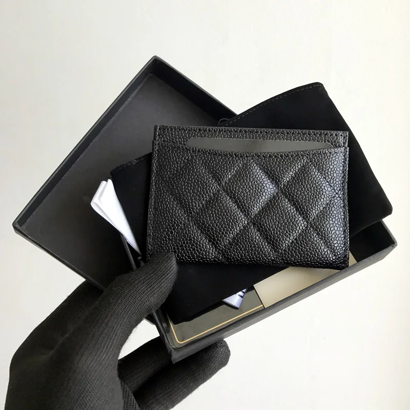

Luxury Top Quality Genuine Leather With LOGO ID Credit Card Wallet Coin Purse Cowhide Caviar Card Holder
