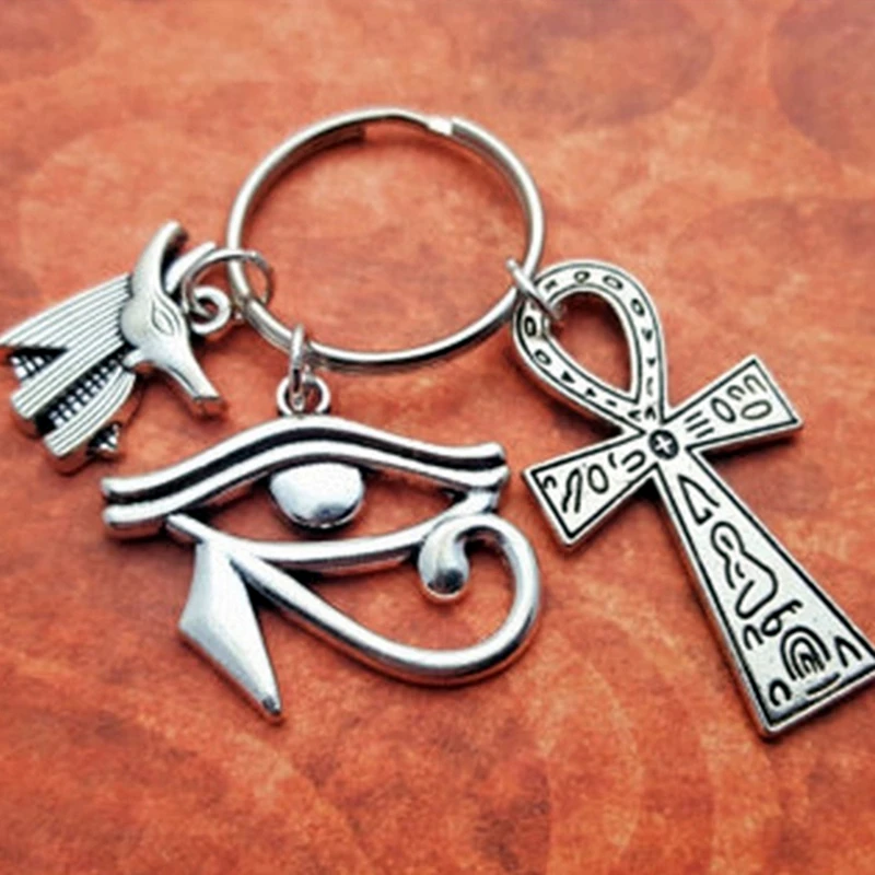 

New Egypt Eye of Horus Ankh Cross Charm Pendant Decorative Key Chain Key Ring Decoration Purse Bag Keychain Accessories