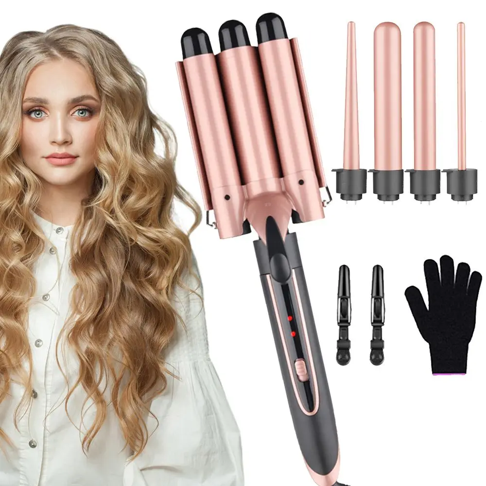 

Protective Glove Wired Heat Settings 5 in 1 Curling Iron Curling Wand Set Hair Curlers Hair Interchangeable Barrels
