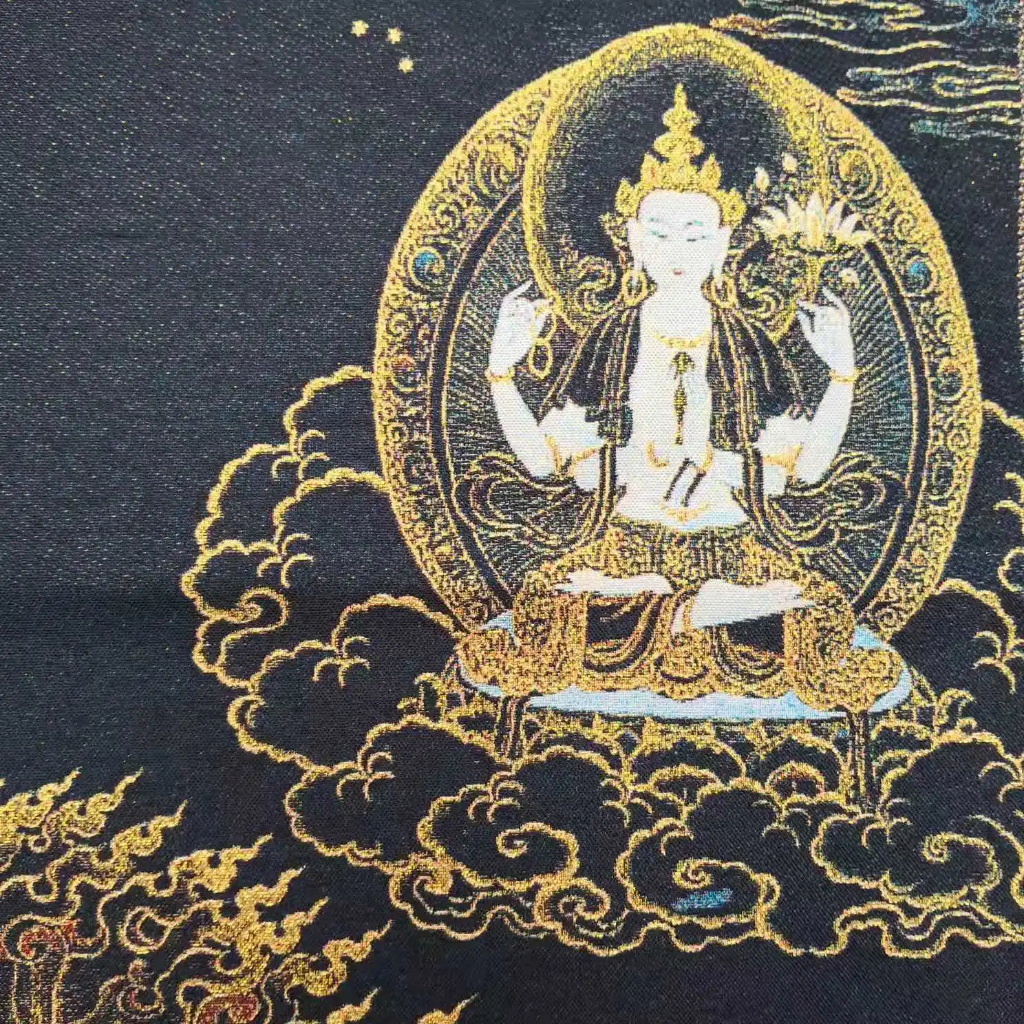 Античная коллекция Thangka Золотая проволока вышивка черный бриллиант Будда