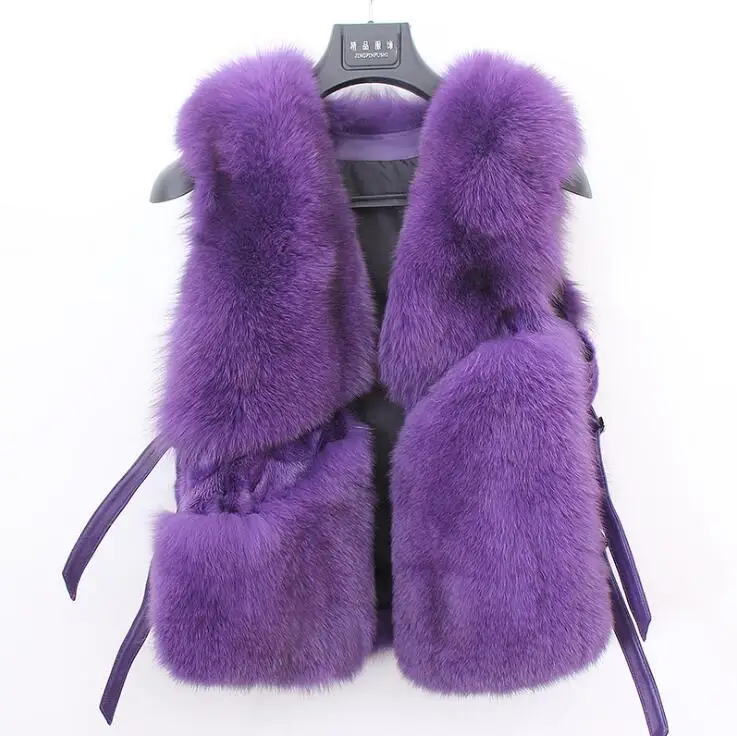 purple Зимний женский жилет из натурального Лисьего меха, женский короткий толстый натуральный Лисий мех, теплый жилет из меха норки без рукавов - Цвет: purple
