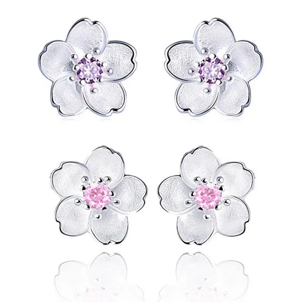 

1Pair New Crystal Cherry Blossoms Flower Stud Earrings For Women Girls Fashion Jewelry Banquet Party Gifts