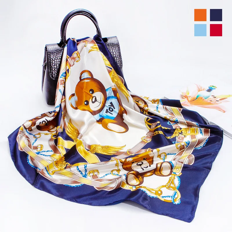 Шелковый шарф с принтом медведя для женщин новинка весны 2021 искусственный шелк