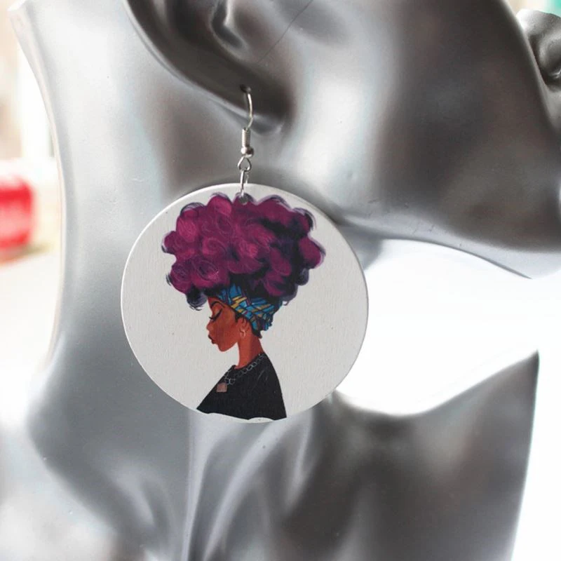 Деревянные африканские фиолетовые серьги капли в стиле королевы рока