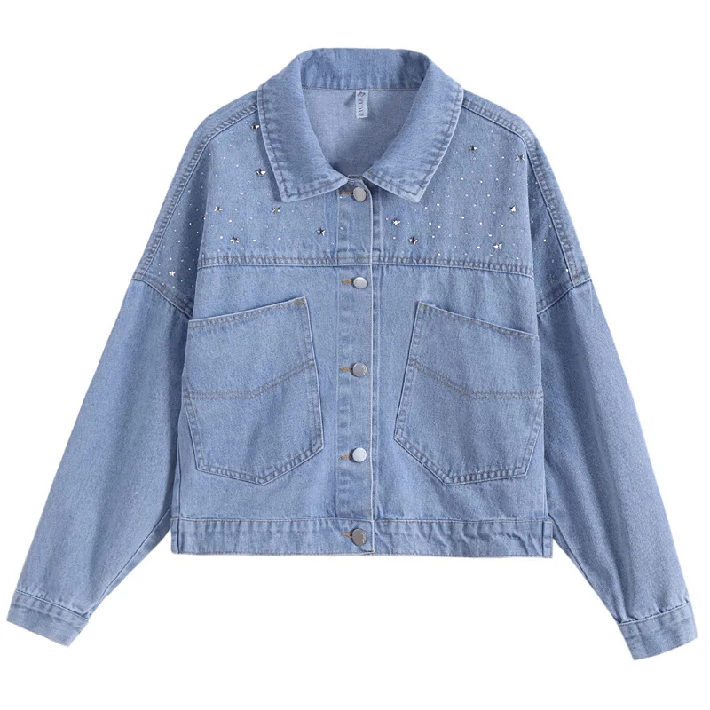 

Fashion Five Pointed Star Sequined Girls Sweet Jean Tops 2021 Spring Autumn Women Short Loose Casual Denim Jacket Overwear Y003