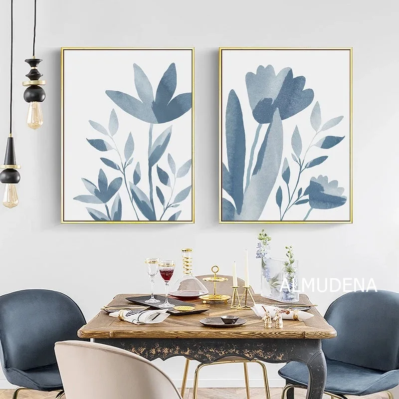 Картина на холсте с цветами голубые настенные картины современные