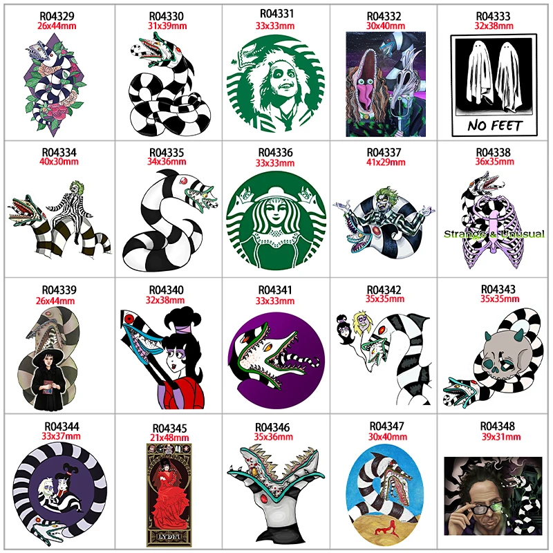 

Charm Planar Resin Beetlejuice Moive Cartoon Printed for Crafts DIY Handmade Materials Hairbow Accessory Decoration 10pcs
