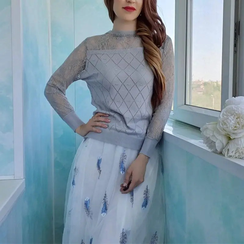 Женский вязаный свитер GIGOGOU тонкий Однотонный пуловер с круглым вырезом