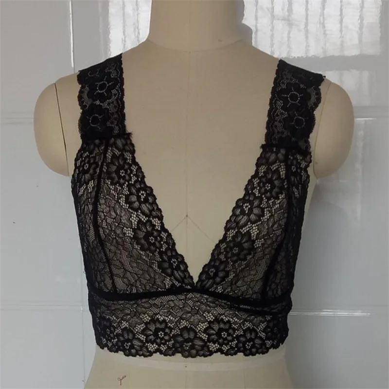 Женский пикантный бюстгальтер с кружевами без рукавов на бретельках v-образным