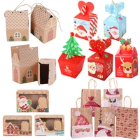 merry christmas gift bag xmas tree kraft paper packing bag snowflake christmas candy box new year 2022 kid favors bag noel decor