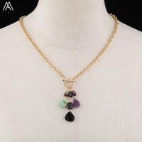 natural stones chip beads pendant gold chains adjustable necklace for women quartz crystal stones beads boho necklace jewelry