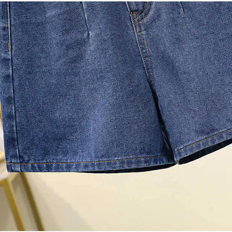 

Summer Double Buttons Elastic Back Waist Jeans Woman High Waist Wide Leg A Denim Shorts Mujer Plus Size Loose Casual Pants Hot
