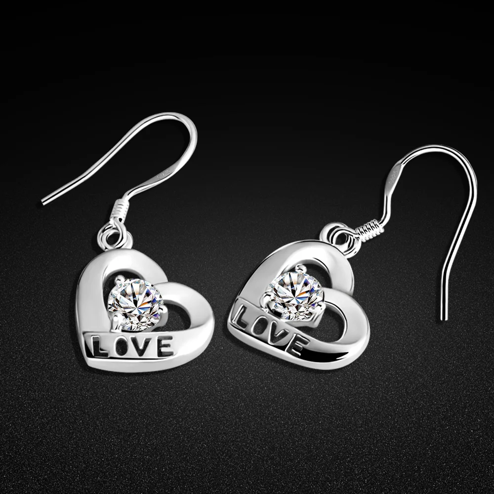 

Женские серьги из стерлингового серебра 925 пробы, классика, AAA циркон, сердце, кулон Ювелирное Украшение, крючок, Настоящее серебро, не вызыва...