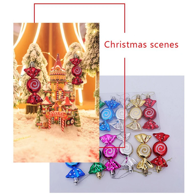 

1set Candy Shape Colorful Mini Gift Box Christmas Tree Pendant & 24 Piece 8X8CM Boutique Christmas Hair Bow with Clips