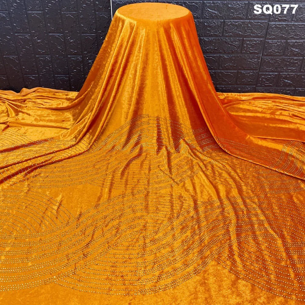 Небесно-голубая африканская бархатная кружевная ткань с вышивкой камнями для