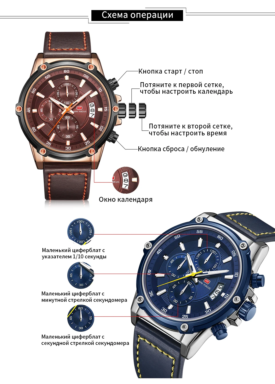 MINIFOCUS для мужчин s часы лучший бренд класса люкс часы для мужчин водостойкий кожаный ремешок Relogio Masculino reloj hombre синий erkek коль saati