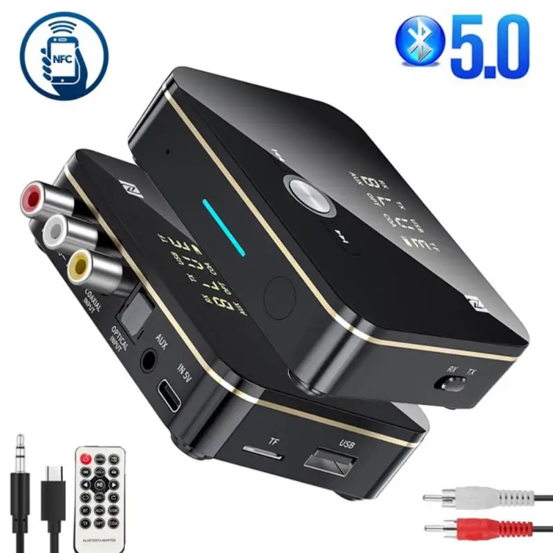 

M8 Bluetooth 5.0 Receiver Transmitter NFC LED Stereo 3.5mm AUX Jack RCA Optical Wireless Audio Adapter Handsfree Call Mic TV PC