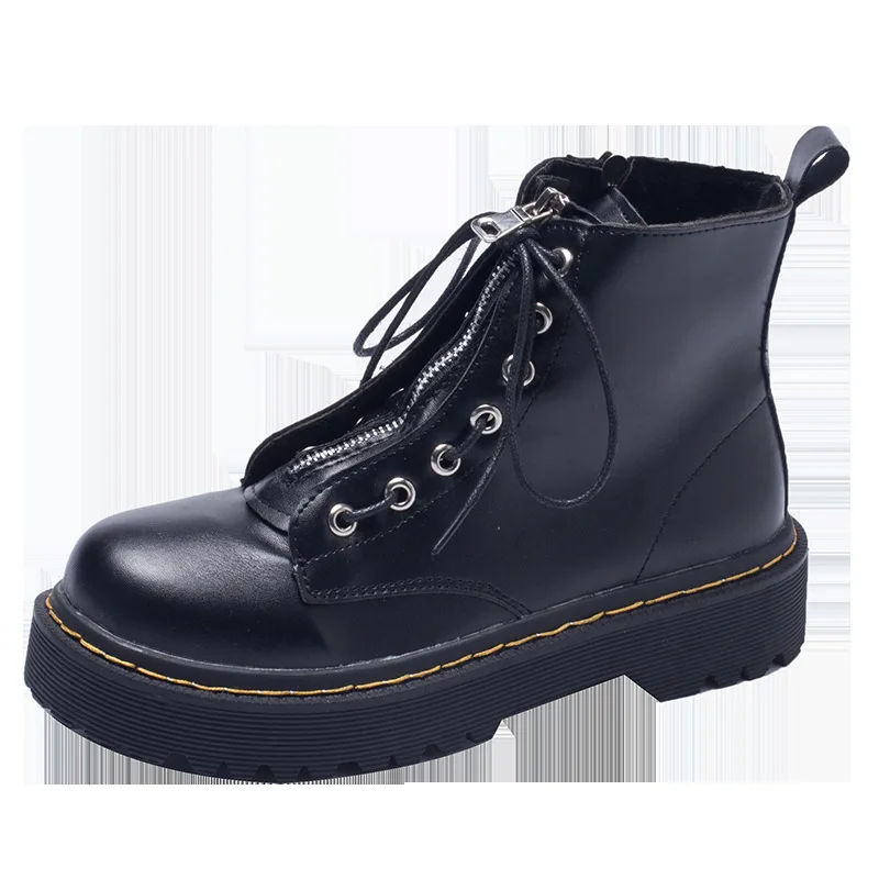 Женские ботильоны ботинки на плоской платформе со шнуровкой женская обувь сезон