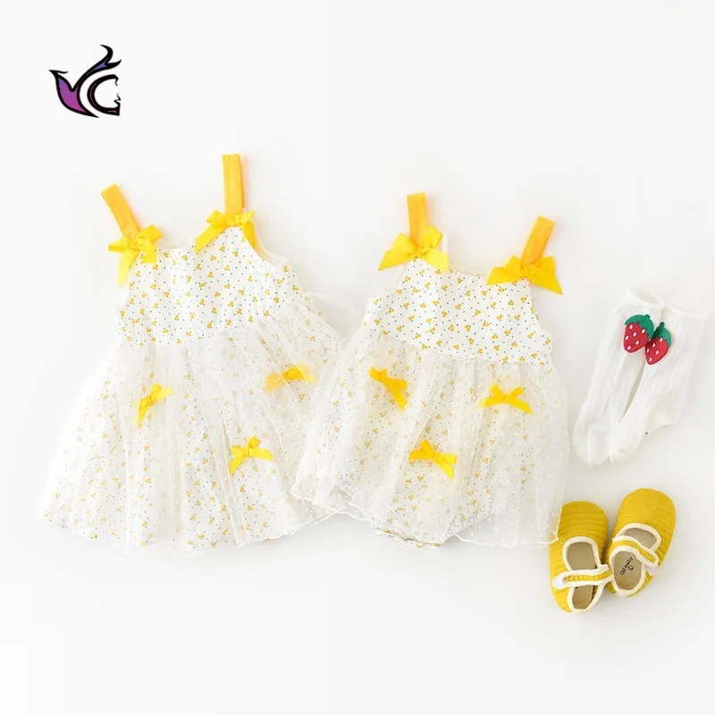 

Детская одежда бренда Yg, Новинка лета 2021, сетка с принтом вишни, пушистое платье на бретельках для маленьких девочек