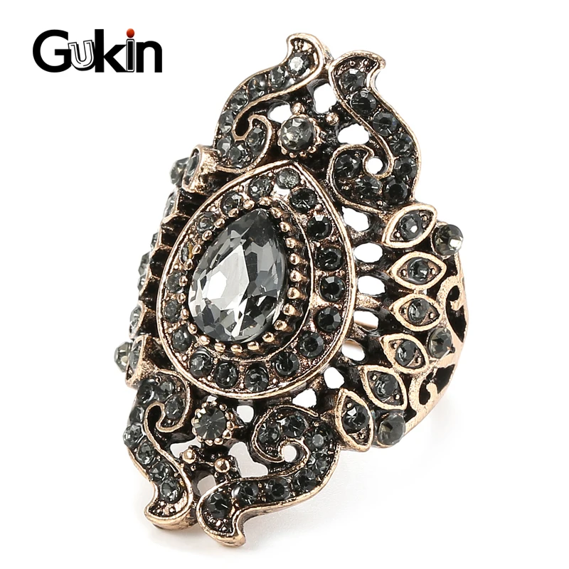 Gukin винтажные роскошные уникальные античные золотые серые Кристальные кольца