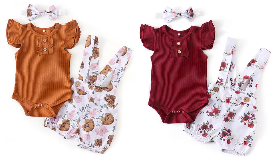 Newborn Baby Girl Clothes Set Summer Infant Outfits Solid Color Romper Flower Shorts Headband Fashion 3Pcs For Toddler Clothing baby clothes in sets	